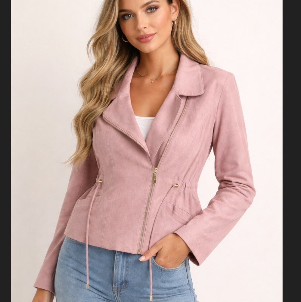 IMAN Light Pink Leather Jacket Size 1XL